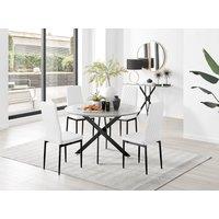 FurnitureboxUK Novara Grey Concrete Effect Black Leg 120cm Round Dining Table & 4 Milan Black Leg Chairs in Off-White
