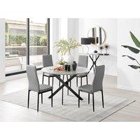 FurnitureboxUK Novara Grey Concrete Effect Black Leg 120cm Round Dining Table & 4 Milan Black Leg Chairs
