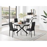 FurnitureboxUK Novara Grey Concrete Effect Black Leg 120cm Round Dining Table & 4 Milan Black Leg Chairs