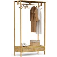 VonHaus Sienna 2 Drawer Rattan Fronted Bedroom Clothes Rail in Brown