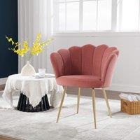 Home Source Boucle Fabric Scallop Shell Chair Wing Back Armchair Sofa Gold Legs in Pink