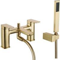 Nes Home Contemporary Brushed Brass Bath Shower Mixer Tap with Handheld Kit in Gold