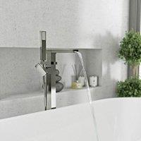 Nes Home Chrome Square Freestanding Waterfall Bath Shower Mixer Modern Bathroom in Silver