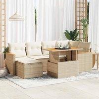 7 Piece Garden Sofa Set with Cushions Beige Poly Rattan Acacia