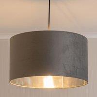 ValueLights Reni Pale Grey Velvet with Chrome Inner Easy Fit Lamp Shade & Bulb | Size: Medium