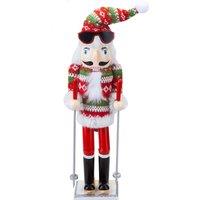 VFM e-Store Nutcracker Skier Wooden Christmas Decoration X 1 41. 4x12. 1x10. 6cm in Red