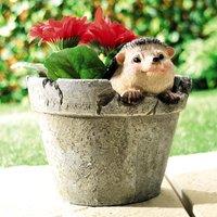 mysmartbuy Hedgehog Design Weather-Resistant Polyresin Garden Plant Pot with Drainage Holes - H15cm x 15.5cm Diameter in Grey | Size: 15 cm x 15.5 cm