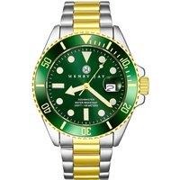 Henry Jay Men's Analog Quartz 23K Gold Plated Two Tone Stainless Steel Aquamaster Dive Watch in Green