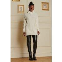 Jolie Moi Women's Rib Knitted Roll Neck Jumper in Cream | Size: Large/XL