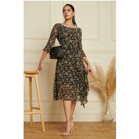 Jolie Moi Women's Floral Chiffon Frill Hem Midi dress in Black | Size: 10