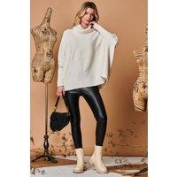 Jolie Moi Women's Star Front Roll Neck Knit Jumper in Off-White | Size: S/M