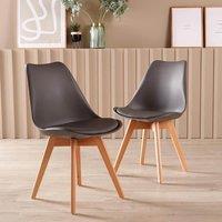 Home Source Pair of Tulip Dining Chair Padded Faux Leather Seat Solid Wood Legs in Grey