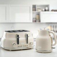 Daewoo 'Sienna' Matching Retro Cordless Jug Kettle & 4 Slice Toaster Set Rapid Boil in Cream