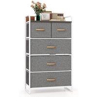 Gymax Chest of Drawers Dresser Storage Tower 5 Folding Drawers Wooden Top in Grey