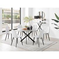 FurnitureboxUK Novara Grey Concrete Effect Black Leg 120cm Round Dining Table & 6 Corona Black Leg Chairs in Off-White