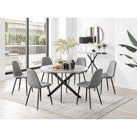 FurnitureboxUK Novara Grey Concrete Effect Black Leg 120cm Round Dining Table & 6 Corona Black Leg Chairs