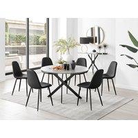 FurnitureboxUK Novara Grey Concrete Effect Black Leg 120cm Round Dining Table & 6 Corona Black Leg Chairs