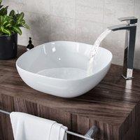 Nes Home 330 x 410mm Square Rounded Cloakroom Counter Top Basin Sink Bowl in White