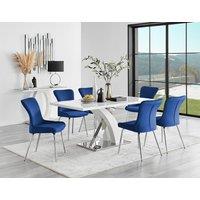 FurnitureboxUK Atlanta 6 White Dining Table & 6 Nora Silver Leg Chairs in Blue