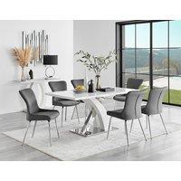 FurnitureboxUK Atlanta 6 White Dining Table & 6 Nora Silver Leg Chairs in Dark Grey