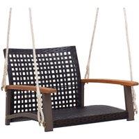 Costway Rattan Porch Swing Outdoor Patio Wicker Single Hanging Seat for 1 person in Brown