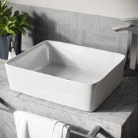 Nes Home 485 x 380mm Rounded Counter Top Basin Rectangle Cloakroom Bathroom Sink | Leven in White