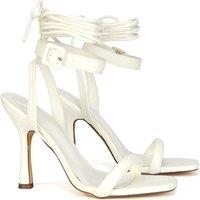 XY London Women's 'Althea' Square Toe Lace up Strappy High Heel Sandals in White | Size: 7