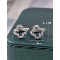 The Colourful Aura Women's Large Clover Elegant Gold Plated Stud Earrings in Silver