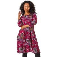 Roman Women's Petite Floral Print A-Line Stretch Dress in Wine | Size: 12