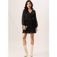 Gini London Women's Black Pleated Longsleeve Wrap Mini Dress | Size: 10