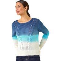 Roman Women's Ombre Stitch Knit Jumper in Mid Blue | Size: 14