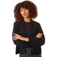 Roman Women's Faux Pearl Embellished Cardigan in Black | Size: 20