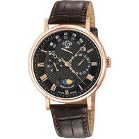 GV2 Men's Maestro IPRG Case, Black Textured Dial, Dark Brown Handmade Italian Leather Strap.