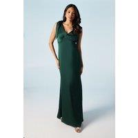 Coast Women's Honoured Satin Back Crepe V Neck Tie Shoulder Maxi Bridesmaid Dress in Emerald | Size: 12