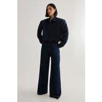 NastyGal Women's Lace Hem Tailored Pinstripe Jacket in Navy | Size: 10