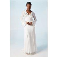 Embellished Flare Sleeve Boho Wedding Dress