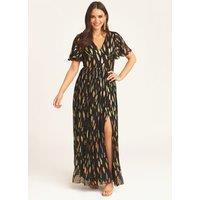 Gini London Women's Black Multi Jacquard Angel Sleeves Maxi Dress | Size: 8