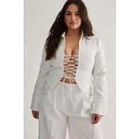 NastyGal Women's Plus Tailored Lace Front Pinstripe Jacket in Ivory | Size: 22