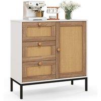 Costway Rattan Buffet Cabinet Storage Sideboard Bar Accent Cabinet 1 Door & 3 Drawers in White