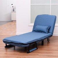 Costway Single Folding Sofa Bed Chair Modern Fabric Sleep Function Holder With Pillow in Blue