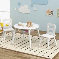 Costway Round Table & Chair Set 3 Pcs Wooden Activity Table in White