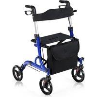 Costway 2 in 1 Lightweight Rollator Aluminum Transport Chair Folding Medical Walker in Blue