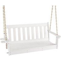 Costway 2 Person HDPE Porch Swing Outdoor Patio Hanging Chair w/ Adjustable Chain in White