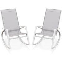 Costway 2 Pieces Patio Rocking Chairs Outdoor Sling Fabric Rockers with Backrest in Grey