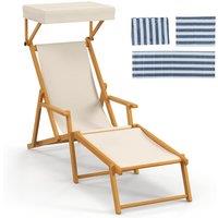 Costway Beach Lounge Chair Outdoor Camping Chair with Adjustable Canopy in Beige