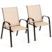 Costway Set of 2 Patio Chairs Portable High Back Garden Camping Dining Chairs with Armrest in Brown