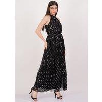 Gini London Women's Black Jacquard Halter Neck Maxi Dress | Size: 10
