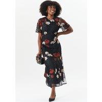 Gini London Women's Black Angel Sleeves Embroidered Occasion Midi Dress | Size: 8
