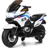 Costway Ride on Motorcycle 12V Electric Battery Powered Motorbike with Training Wheels in White