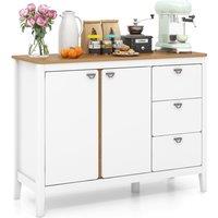 Costway Buffet Cabinet Wooden Kitchen Cupboard w/2 Door & 3 Pull-out Drawers in White